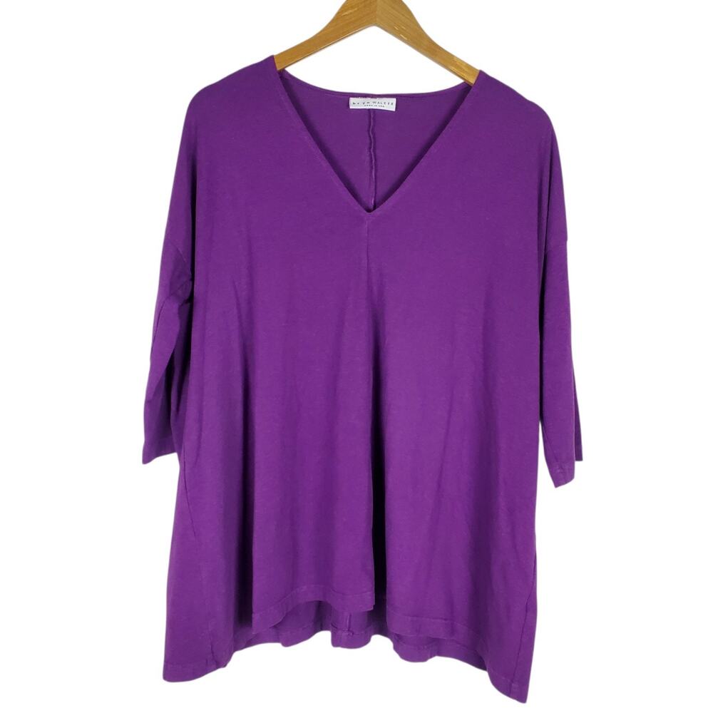 Bryn Walker Bamboo Organic Cotton Stretch Top Size M V-neck Half Sleeve Purple